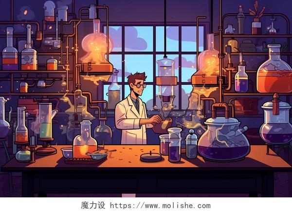 做科学实验人物剪贴画中的化学实验室卡通